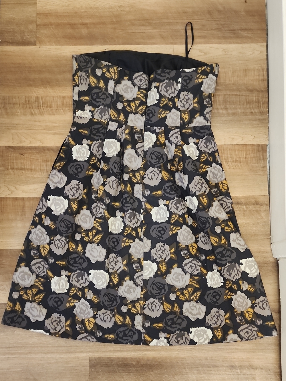 J.Crew Strapless Floral Jacquard Dress Black Gold Rose Print Party Cocktail - Picture 5 of 10